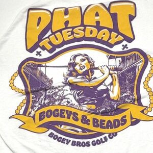 Bogey Bros Golf Co Phat Tuesday Bogeys & Beads Mardi Gras Graphic Tee Shirt L